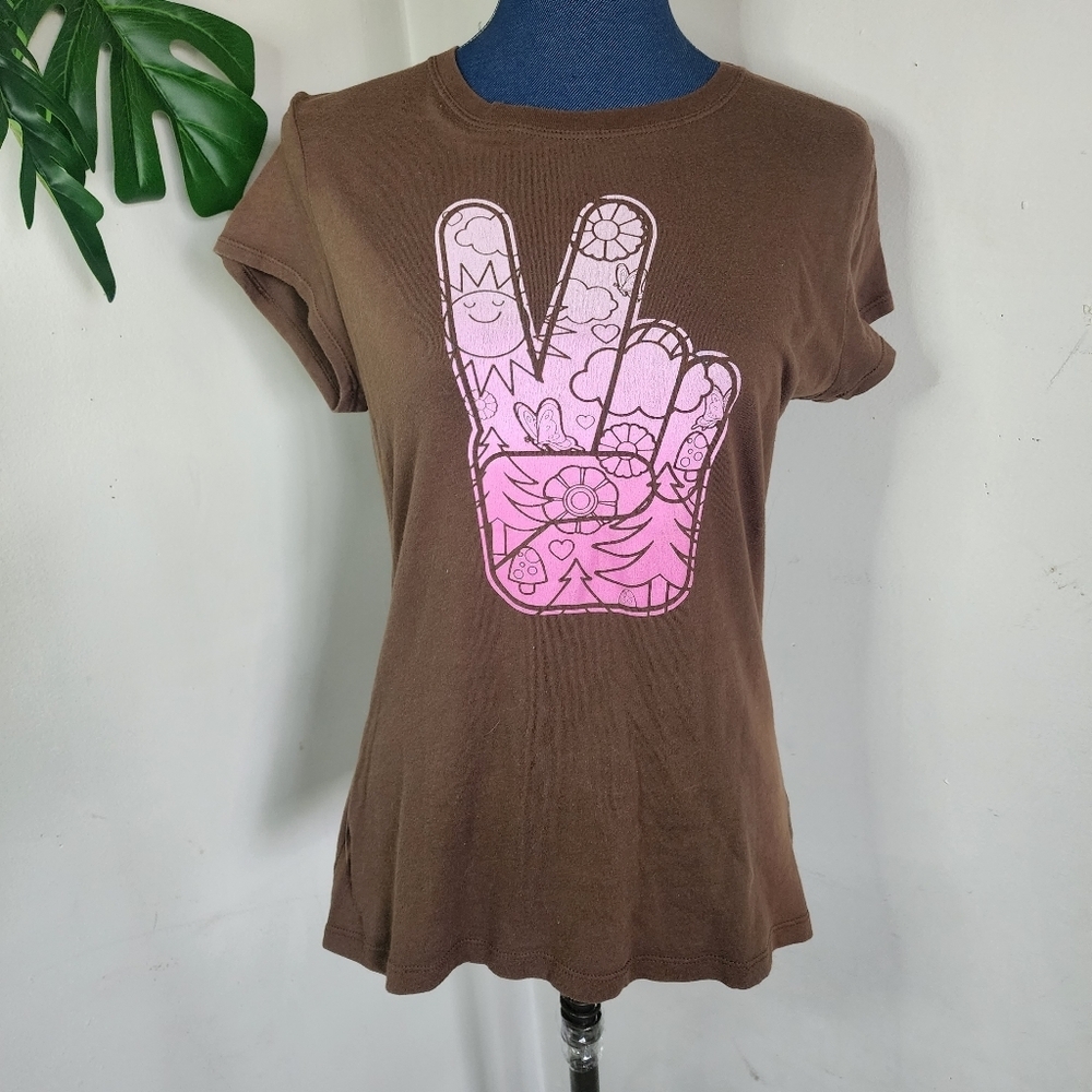 No Boundaries Organic Peace Sign Tee t Shirt